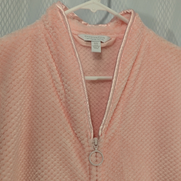 Charter Club Intimates Petite Long-Sleeved Zip-Front Robe, Pastel Pink P/S, NWOT - Picture 3 of 13